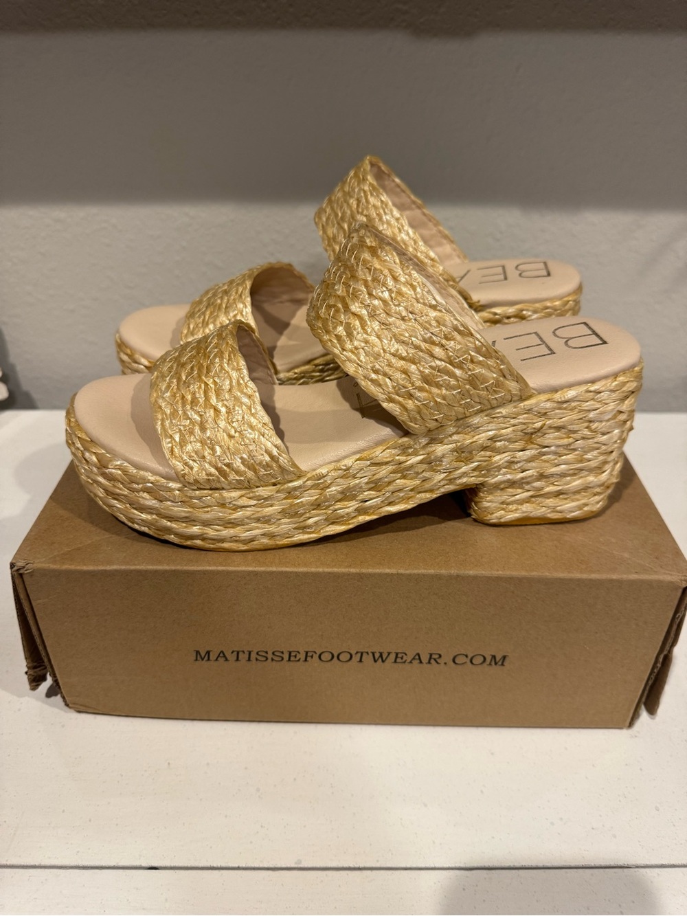 Matisse Gold Braided Platform Slide Sandals